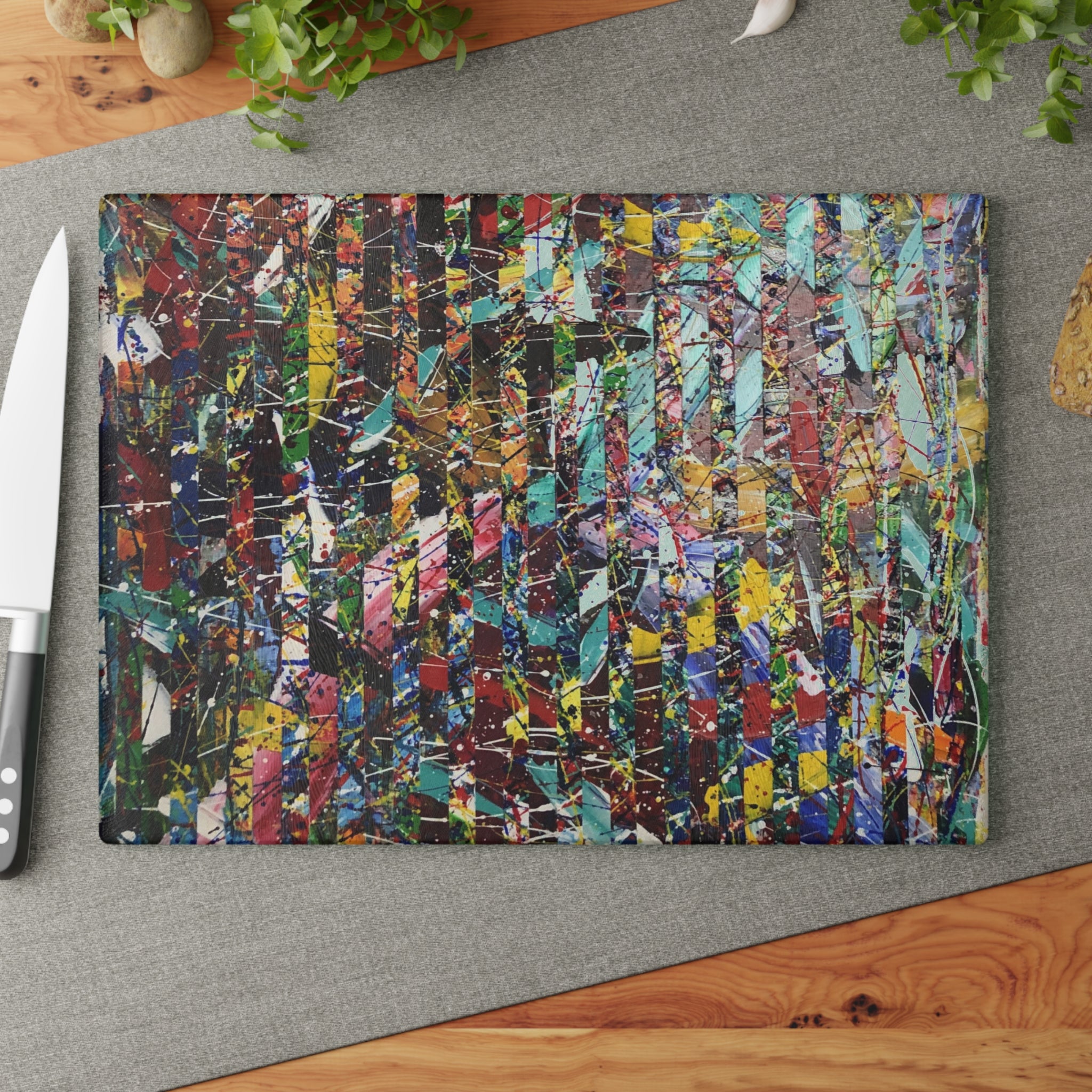 Patrice Rouge LE Collection - Abstract Color Splash Glass Cutting Board — Modern Kitchen Art