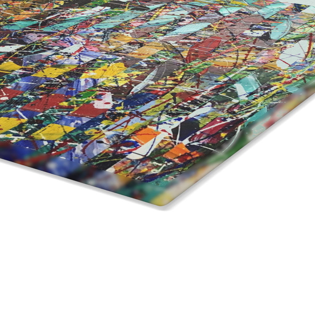 Patrice Rouge LE Collection - Abstract Color Splash Glass Cutting Board — Modern Kitchen Art
